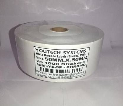 youtech Chromo Barcode Labels Sticker Size,50x50, (1" inch Across (Core Size) (2X2 INCH) 1.Roll - 1000 Labels chromo Paper Label