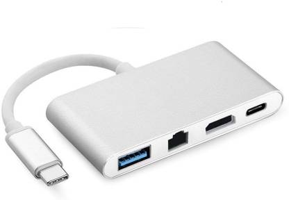 LipiWorld  TV-out Cable 4in1 USB 3.1 Type C Multiport Adapter USB-C 3.1 to RJ45 HDMI USB-A 3.0 Type c Gigabit Ethernet Hub