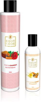body code Silky Fresh Rose & Chandan (250ml) + Revatilizing White Lotus & Turmeric Shower and Bath Gel Body Wash (100ml) Paraben Free