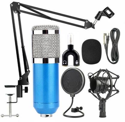 Techtest BM-800 Mic Kit Adjustable Mic Microphone Stand, Studio Microphone Stand, Recording Mic Stand, Microphone for Pc, Microphone for Singing , Microphone for Voice Recording, Recording Microphone, ( Metal Stand Nb-35 + Microphone Pop Filter + Microphone Bm800 Blue-1 )