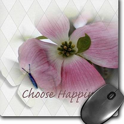 3dRose Mouse Pad Dogwood and Butterfly, Inspirational Choose Happiness, Quotes, Flowers mp Non Slip Base Dual Sided Mousepad
