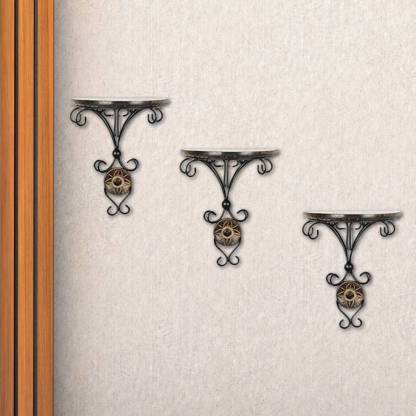 DECORASIA Wooden & Wrought Iron Wall Bracket/Rack Cast Iron, Wooden Wall Shelf