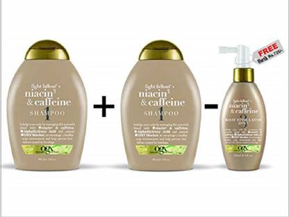 ogx Niacin 3 and Caffeine Shampoo Pack -2 and Fight Fallout Plus Root Stimulator Spray, Niacin and Caffeine, 4 Fluid