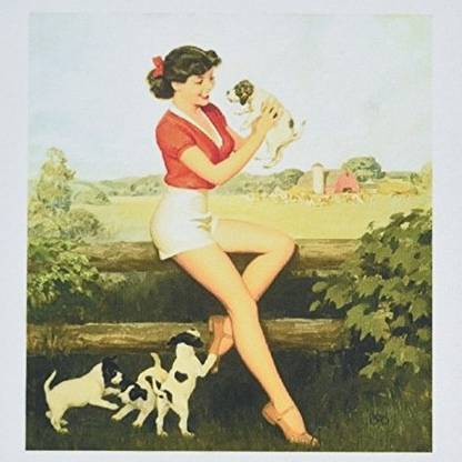 3dRose Image of Famous Elvgren Farm Girl Pinup Holding Puppy Mp Non Slip Base Dual Sided Mousepad