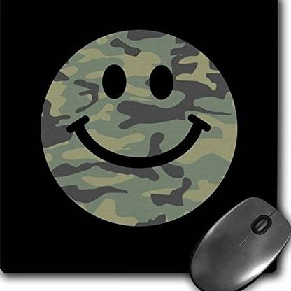 3dRose Green Camo Pattern Smiley Face On Black Happy Army Print Smilie Non Slip Base Dual Sided Mousepad