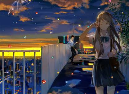 Athah Anime Original School Uniform Girl Boy Bridge City 13*19 inches Wall Poster Matte Finish Paper Print