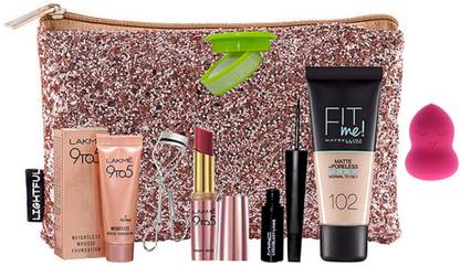 LIGHTFUL Mini Travel-Size Makeup Bag, Foundation, Matte Lipstick