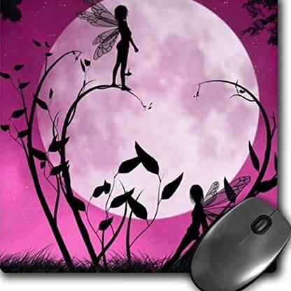 3dRose Garden Fairies Silhouette on Pink Moon Pattern Mouse Pad mp Non Slip Base Dual Sided Mousepad