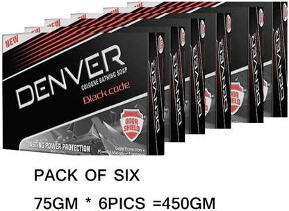 DENVER BLACK CODE SOAP FOR MEN 450GM PACK OF 6 (75GM*6)
