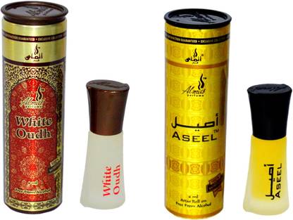 Almas WHITE OUDH and ASEEL UAE fascinating fragrance pocket ( PACK OF 2 ) Floral Attar