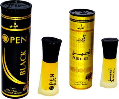 Almas OPEN BLACK and ASEEL UAE fascinating fragrance pocket ( PACK OF 2 ) Floral Attar