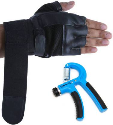 DreamPalace India Combo of Gym Gloves With Wrist Support + Adjustable Hand Gripper Fitness Accessory Kit Kit