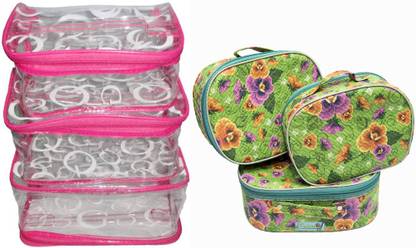 Ajabh Combo Offer-Set Of 3pc QC Printed Cosmatic/Vanity Pouch And Set Of 3pc Newly Printed Jewellery Storage Casmatic(DABA) Box Multi Purpose Jewellery storage cosmatic vanity box Vanity Box