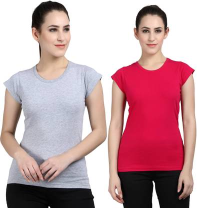 Casual Solid Women Pink, Grey Top