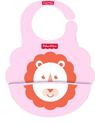 FISHER-PRICE 100% Non-Absorbent, Premium Quality,Lion Imprint, Silicone Baby Bib with Pocket
