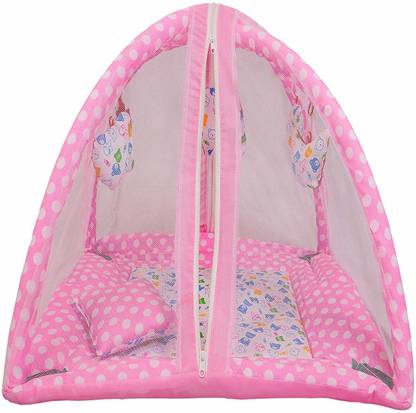 moms angel Polyester Infants Washable Mosquito Net with Play Gym and Baby Bedding Set (Pink) Mosquito Net