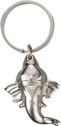 ALONZO Metal Ganesh Face Key Chain (Silver) Key Chain