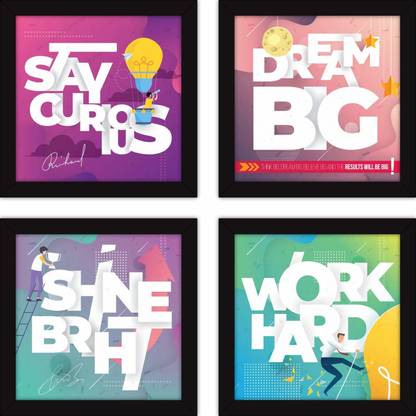 Brothers Creation Square Synthetic Wood Art Painting (23 cm x 23 cm x 6 cm, Set of 4) Glass Print 9 inch x 9 inch Painting