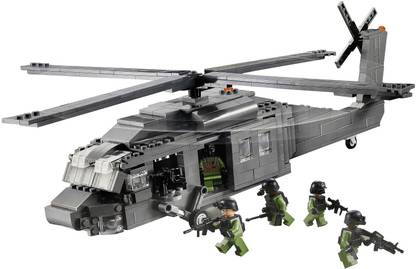 EMOB DIY 562 PCS Modern War UH-60 Black Hawk Helicopter Model Blocks Set Toy with Mini Figures