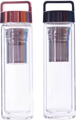 Dtox Bottle Pack of Two Rose Gold and Black Detox Bottle. with Stainless Steel 450 ml Bottle
