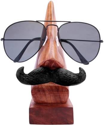 RGRANDSONS Wooden Nose Shaped Spectacle Specs Eyeglass Holder Stand with Black Moustache Decorative Showpiece  -  15 cm