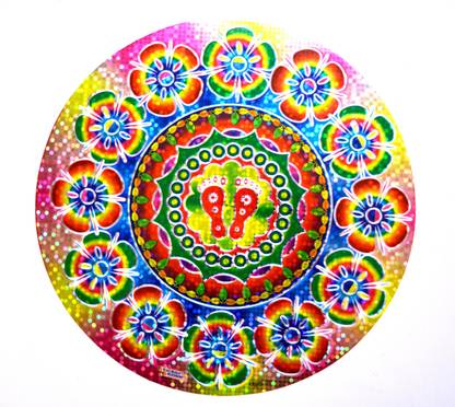 ONRR Collections 20.32 cm Multicolourd RoundLaxmi Charan Metallic Rangoli Sticker Self Adhesive Sticker