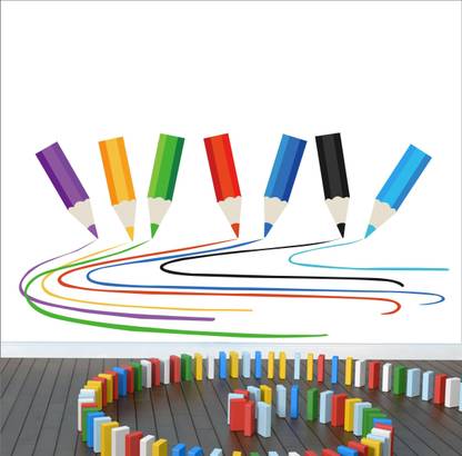 Divine studio 67 cm Colored Pencil for Kids room Decorative(67 cm x 139 cm) Self Adhesive Sticker
