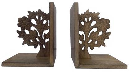 Purpledip Wooden Bookends Stand Holder Bookshelf Organizer Wooden Book End