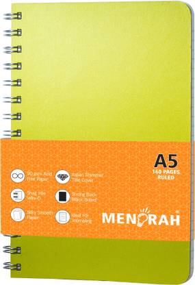 MENORAH Wiro Bound, Ruled, 160 Pages, 90 GSM, Corporate Premium Journal | Sphene-Gemstone Collection A5 Notebook RULED 160 Pages