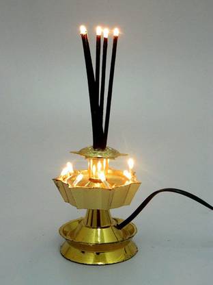 Sensational Nation Plastic LED Electric Agarbatti Diya (Golden) Plastic Table Diya