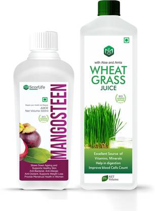 Scorlife Mangosteen Juice 500ml. & Wheatgrass Juice 1000ml. Sugar Free