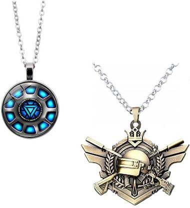 LADY HAWK PUBG Game Key Winner Alpha Medal & Avengers Iron Man Sector Arc Reactor Pendants With Chain - 2 Pieces Metal Pendant Set