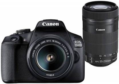 Canon EOS 1500D DSLR Camera 1 Camera Body, 18 - 55 mm Lens, 55 - 250 mm Lens, Battery, Battery Charger, USB Cable