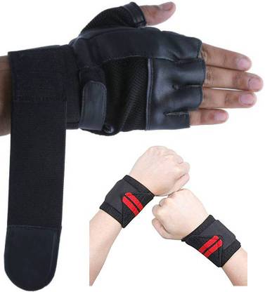 DreamPalace India Combo of Gym Gloves With Wrist Support (Black) Fitness Accessory Kit Kit