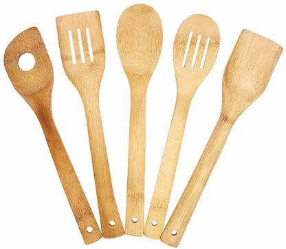 CLASSY TOUCH Medium Quality Bamboo Cooking, Serving Wooden Spoon - 5 Piece Set (Each 30 cm Long)… Kitchen Tool Set