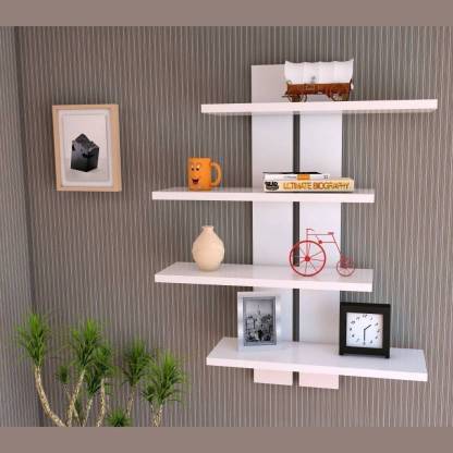 ArtfulCrafts Wooden Wall Mount Set 4 Wooden Wall Shelf (Number of Shelves -4 White) Wooden Wall Shelf