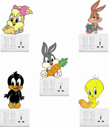 Sticker Hub 20 cm Looney Tunes Cartoon Wall Sticker Standard Pvc Vinyl Size - Height 20Cm X 23Cm (Set Of 5) Self Adhesive Sticker