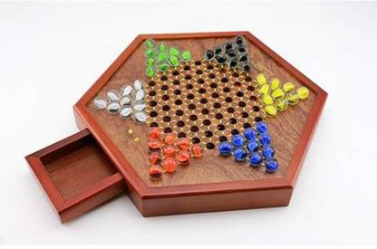 Smiling JuJu Wooden Chinese Checkers Game Set Drawers and Marbles New Board Game Accessories