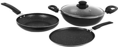 Flipkart SmartBuy Splatter Finish Cookware Set of 3 - Non Induction Bottom - Black