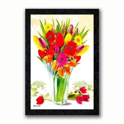 Poster N Frames UV Textured Decorative Art Print of Flower with wooden synthetic frame Digital Reprint 20 inch x 14 inch Painting