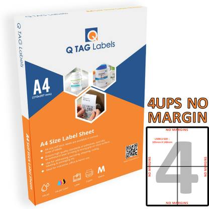 Q TAG A4 size Paper Labels 40 Sheet 160 Labels for Printer self – adhesive Paper Label