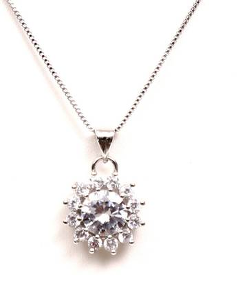VSASA Vsasa’s PRECIOUS STYLISH LUXURIA DELICATE ELEGANT PLATINUM Coated FLORAL PANDENT AMERICAN DIAMOND SOLITAIRE EMBEDDED with Chain FOR GIRLS LADIES WOMEN Platinum Metal, Crystal Pendant