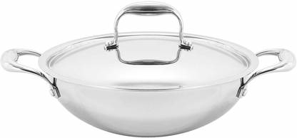 VINOD Platinum Triply Stainless Steel Kadai with Lid, 1.8 litres, Shiny Glossy Kadhai 22 cm diameter with Lid 1.8 L capacity