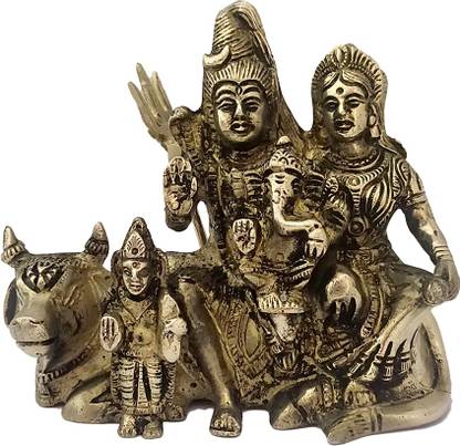 Divya Mantra Sri Hindu God Shiva, Goddess Parvati, Kartik, Ganesha Family Decorative Showpiece  -  13.5 cm