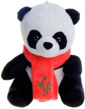 kuku Cute soft toy Black and White sitting panda with red scarf  - 12 cm