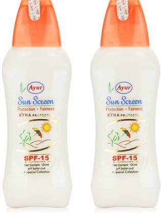 Ayur Sunscreen - SPF 50 Herbals Sunscreen Lotion SPF 15, 200ml PACK OF 2
