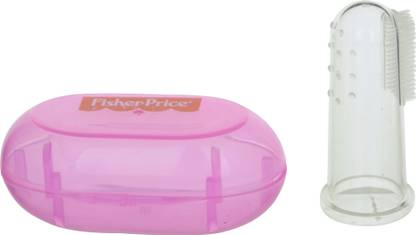 FISHER-PRICE Non-Toxic Silicone Baby Finger-Brush with Pink Case for Tongue, Gums & Teeth Soft Toothbrush