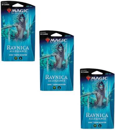 Wizards MAGIC THE GATHERING TCG: RAVNICA ALLEGIANCE THEME BOOSTER-SIMIC 3 PACK BUNDLE (BLUE)- 105 CARDS