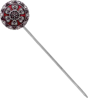 V L IMPEX Oxiddised Silver Meena Work Metal Hair Sticks For Girls And Women Bun Stick