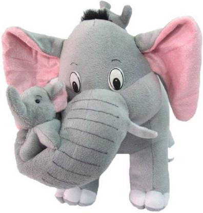 TEDDIES Cute Mother(Mumma) Elephant With Baby Elephant Stuffed Soft Plush Toy For Kids  - 22 cm